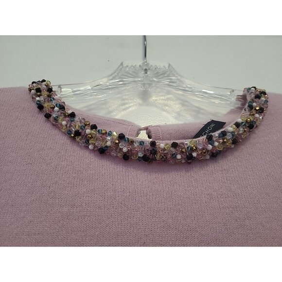 Magaschoni Cashmere Womens Sweater Beaded Trim Lavender Small - Picture 3 of 8